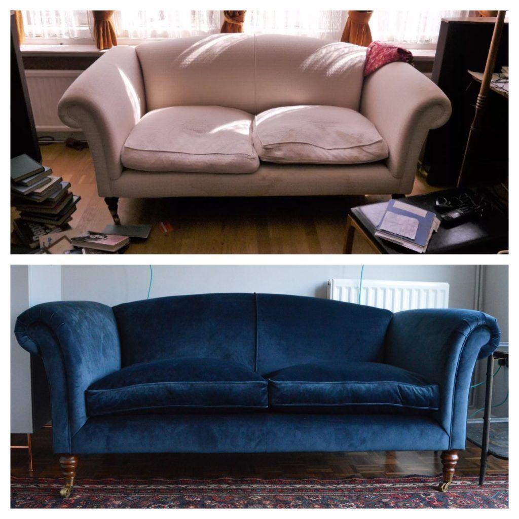 Before and after sofa repair transformation